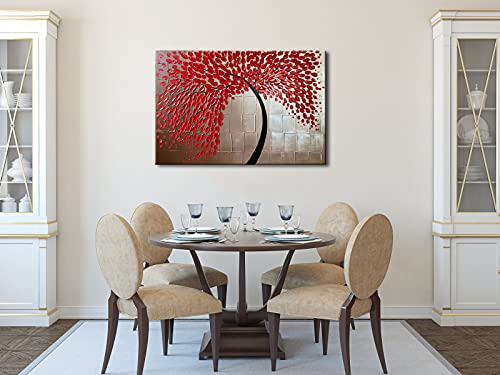 Large Red Flower Oil Painting on Canvas - Hand-Painted Wall Art for Living Room Bedroom Kitchen