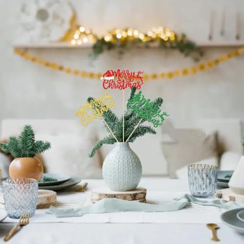 Christmas Centerpiece Sticks Set - Glitter Deer & Tree Designs, 12 Pcs with Variation Design 1