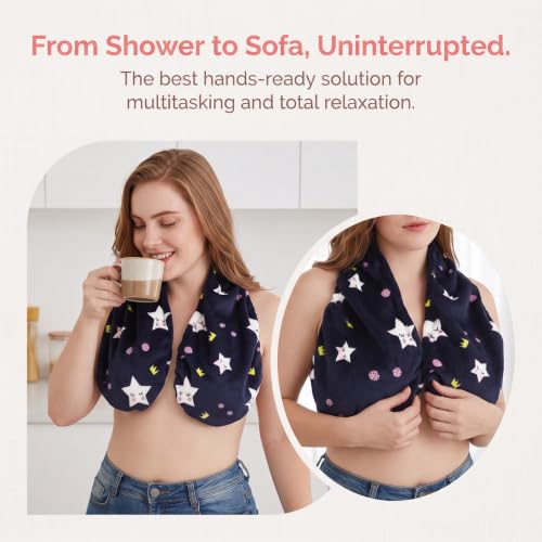 Dark Blue Star Adjustable Hands-Free Shower Towel Wrap for Women XL