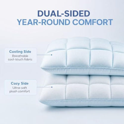 Pink Cooling Puff Bed Pillow with Neck Support - Soft & Breathable