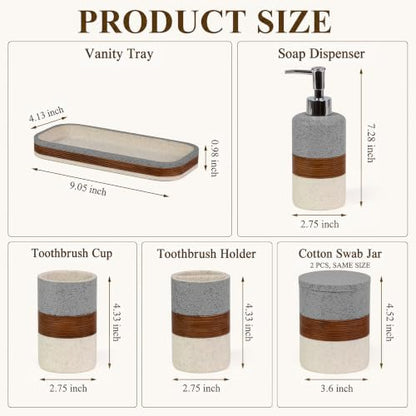 Gray 6-Piece Resin Bathroom Accessories Set - Stone-Inspired Organizers