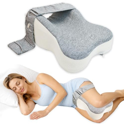 Adjustable Strap Knee Pillow for Side Sleepers - Orthopedic Memory Foam Support