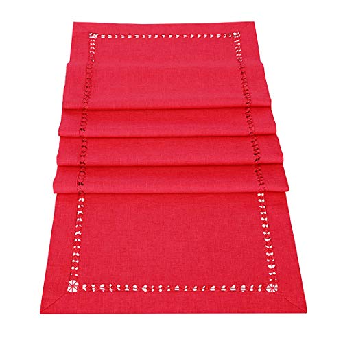 Grelucgo Handmade Hemstitched Christmas Holiday Red Rectangle Table Runner 14 x 72 Inch