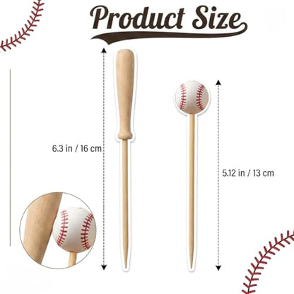 100Pcs Baseball & Bat Cocktail Picks Sport Party Appetizer Toothpicks - Lazyair