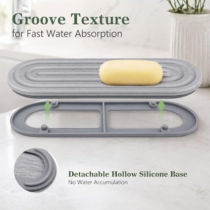 Water Absorbing Stone Sink Tray 12x4 Inches - Gray Quick Drying Organizer