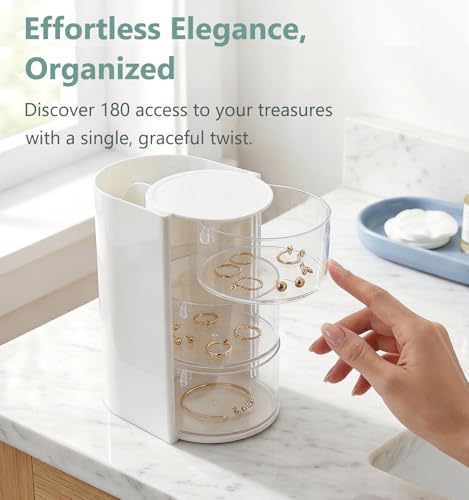 White 3-Layer Hair Accessories Organizer with Rotating Brush Holder