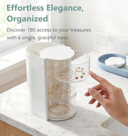 White 3-Layer Hair Accessories Organizer with Rotating Brush Holder