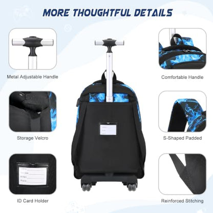 Kids Rolling Backpack Set with Lunch Bag & Pencil Case - Gamer Design, Durable & Water-Resistant, School & Travel Use