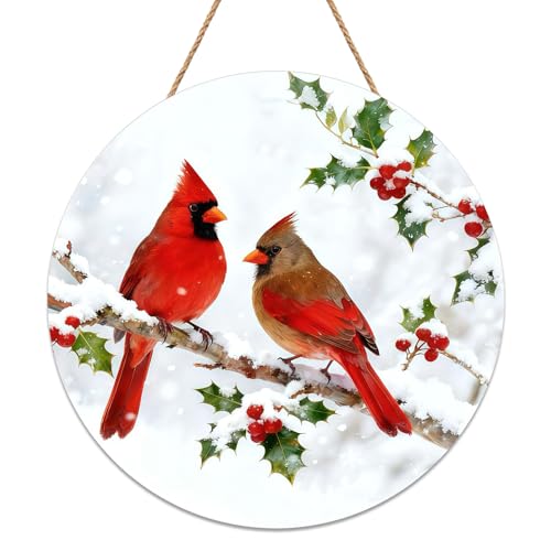 Winter Cardinal Wooden Door Sign - Holiday Wall Decor for Indoor & Outdoor Use