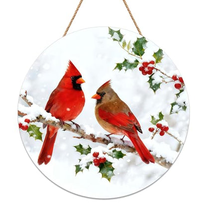Winter Cardinal Wooden Door Sign - Holiday Wall Decor for Indoor & Outdoor Use