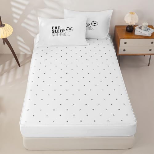 Kids Rugby Football Comforter Set - Queen Size, White & Black, 3-Piece