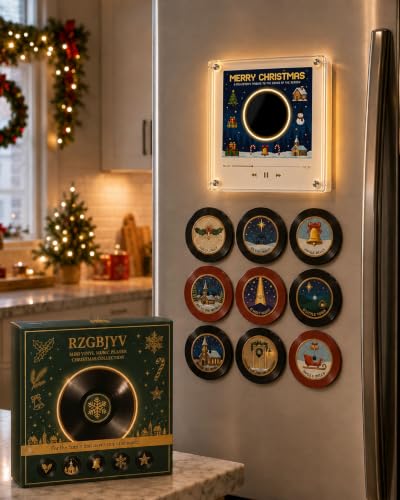 Mini Vinyl Record Player Fridge Magnet Set 1-Pc with NFC & Customizable Music