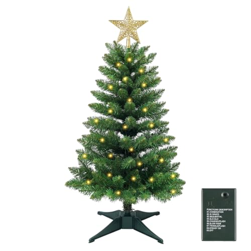 3FT Artificial Small Christmas Tree - Prelit Mini Tabletop Tree, Green, 3ft - Brightown