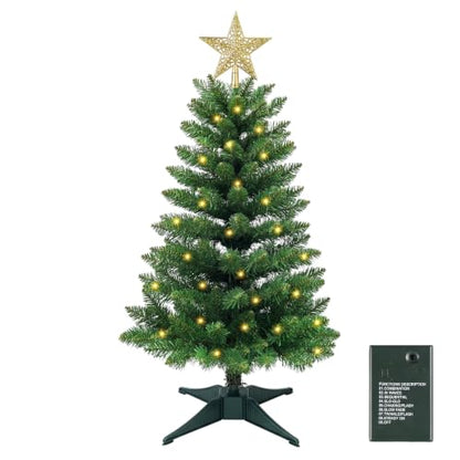 3FT Artificial Small Christmas Tree - Prelit Mini Tabletop Tree, Green, 3ft - Brightown