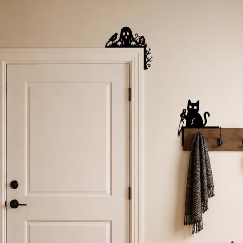 Halloween Door & Window Corner Decor Set - Pumpkin, Black Cat, Skull, Ghost Wooden Toppers