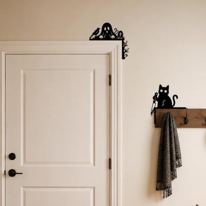 Halloween Door & Window Corner Decor Set - Pumpkin, Black Cat, Skull, Ghost Wooden Toppers