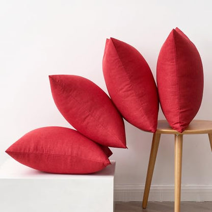 Outdoor Waterproof Christmas Pillow Covers Set of 4 - 18x18 Inch Red