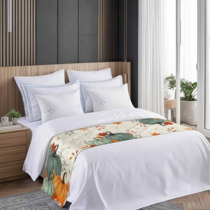 Cal King Bed Runner 102x20 Inches Beige Fall Decor Satin Slipcover for Bedroom & Hotel
