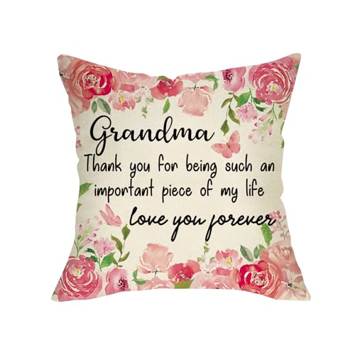 Grandma Gift Pillow Cover 18x18 Floral Butterfly Love Throw Pillowcase - Pink