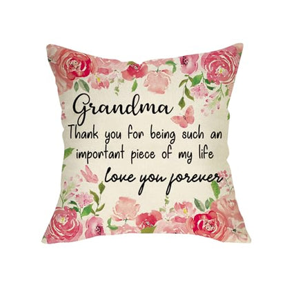 Grandma Gift Pillow Cover 18x18 Floral Butterfly Love Throw Pillowcase - Pink