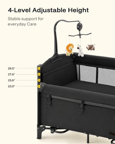 HARPPA 6-in-1 Foldable Baby Playard with Bedside Bassinet - Matt Black