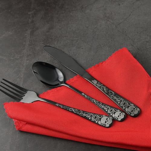 Skull Silverware Set for 8 - 40-Piece Gothic Flatware Cutlery, Halloween Party Decor