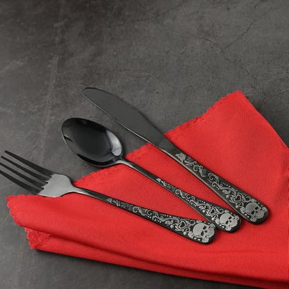 Skull Silverware Set for 8 - 40-Piece Gothic Flatware Cutlery, Halloween Party Decor