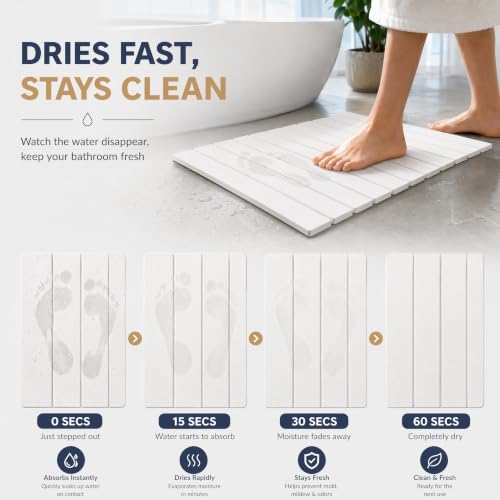 Foldable Stone Bath Mat - Diatomite Bathroom Rug in White