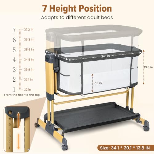 Ezebaby 3-in-1 Rocking Baby Bassinet Bedside Cradle - Grey