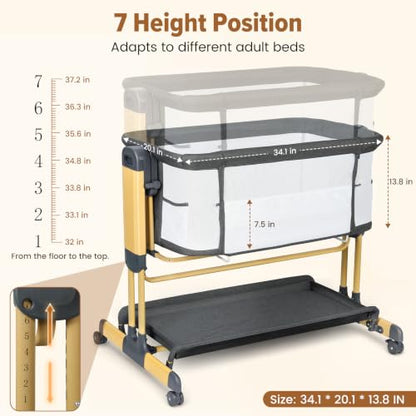 Ezebaby 3-in-1 Rocking Baby Bassinet Bedside Cradle - Grey
