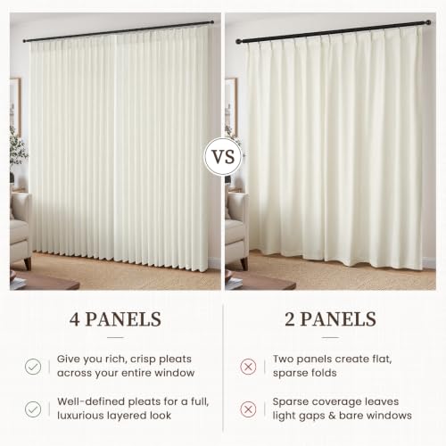 Pinch Pleated Linen Blend Curtains - 40x84 Natural Textured Home Drapes