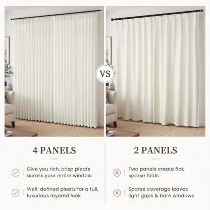Pinch Pleated Linen Blend Curtains - 40x84 Natural Textured Home Drapes