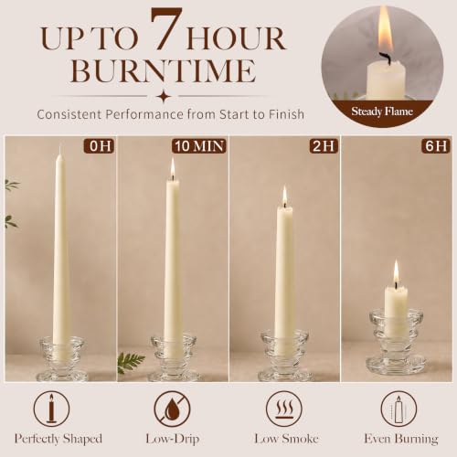 Ivory Taper Candles 0.87x10 Inch - Dripless Unscented Candle Sticks, Pack of 4