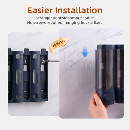 Wall-Mounted Shampoo and Conditioner Dispenser 1050ML No Drill Leak-Proof Dark Blue