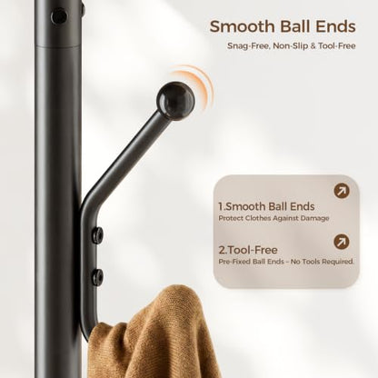Freestanding Metal Coat Rack with 12 Hooks - Black, 70.1 x 21.5 inches