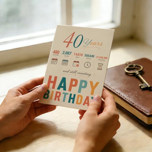 40th Birthday Card - Milestone Celebration with Red Envelope & Gold Foil Rose Sticker - 40th Birthday Gifts for Men Women Mom Dad - 40TH