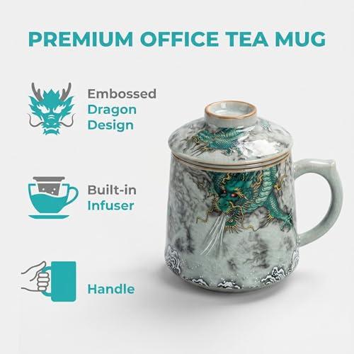 Ceramic Tea Cup with Infuser and Lid 400ml Chinese Dragon Pattern Gift