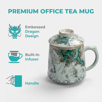 Ceramic Tea Cup with Infuser and Lid 400ml Chinese Dragon Pattern Gift