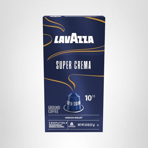 Lavazza Super Crema Aluminum Capsules Compatible with Nespresso* Original Machines, Medium Roast, Arabica and Robusta Blend (10 Capsules)