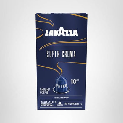 Lavazza Super Crema Aluminum Capsules Compatible with Nespresso* Original Machines, Medium Roast, Arabica and Robusta Blend (10 Capsules)
