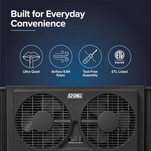 Twin Window Fan with Reversible Airflow, 2 Speed Settings, Auto-Locking Expanders