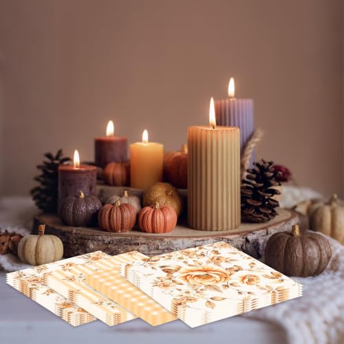Fall Paper Napkins 50 Pack Watercolor Autumn Floral Disposable Tableware