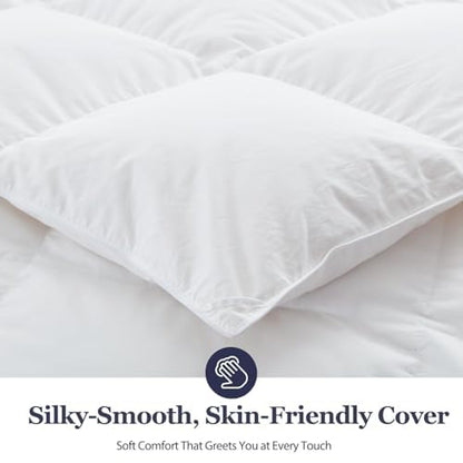 White Queen Size All Season Down Comforter - Ultra-Soft Down Feather Bedding
