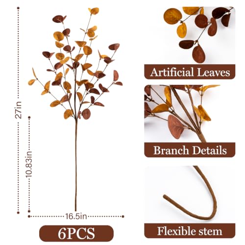 Fall Decor 6 Pack 28-Inch Faux Eucalyptus Stems for Autumn Home Decor