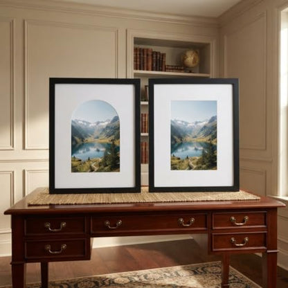 8x10 Black Picture Frame with Arch and Standard Mats for Wall & Tabletop Display