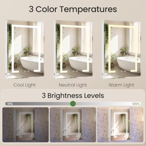 Lighted Bathroom Medicine Cabinet with Mirror and Heating Function, White