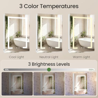 Lighted Bathroom Medicine Cabinet with Mirror and Heating Function, White