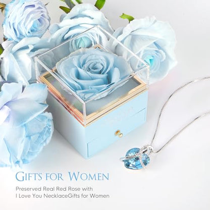 A5 Light Blue Preserved Real Rose Gift for Mom, Wife, Girlfriend - Forever Flowers