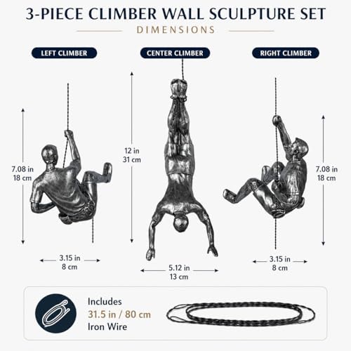 Silver Climbing Men Wall Art Sculpture - Modern Home & Office Decor - Set of 3
