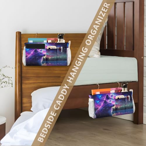 Stars Wolf Bedside Caddy Storage Bag with Hooks for Bunk Bed Headboards - 6 Pockets